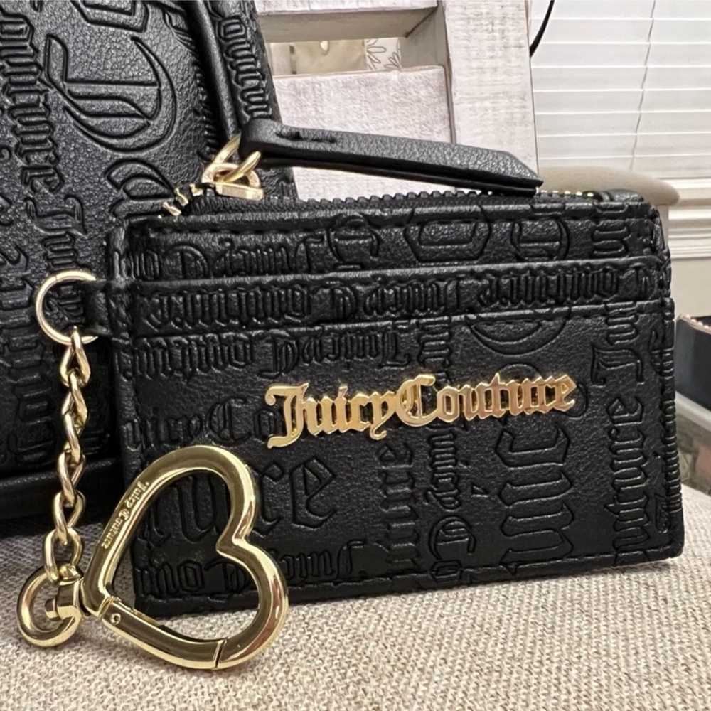 NEW black, juicy couture mini wallet/ ID card holder w gold logo